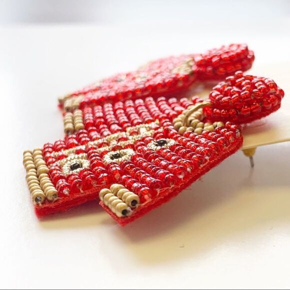 Red and Gold Boho Seed Beaded Ho Ho Ho Ugly Christmas Sweater Earrings - Picture 4 of 10